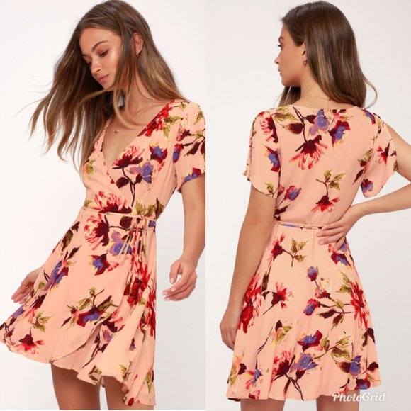 Lulus Dresses & Skirts - NWT Lulus Cherished Love Pink Floral Wrap Dress L